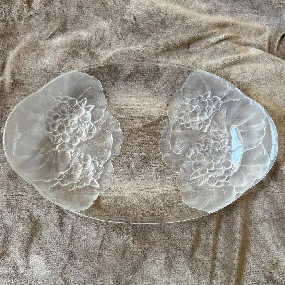 GUC Vintage Mikasa Hoya Crystal‎ Floral Motif Oval Serving Tray 13